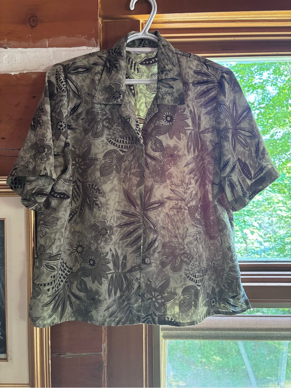 Green Floral Button-Up Blouse